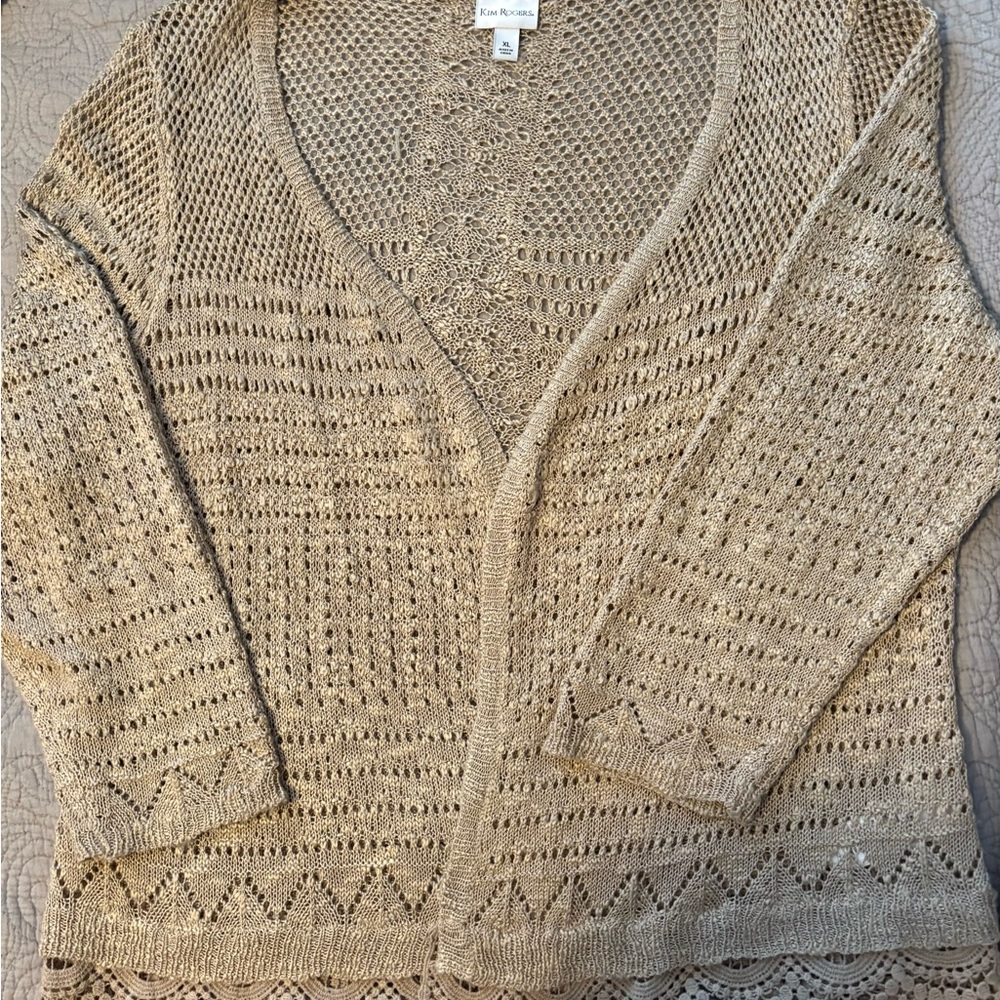 Kim Rogers Beige Lace Hem cardigan